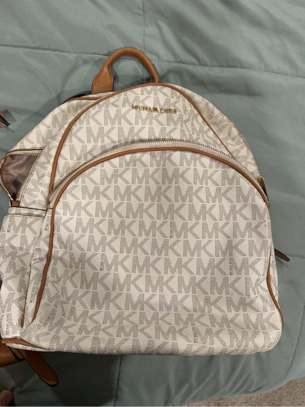Michael Kors Cream and Tan MK Logo Backpack